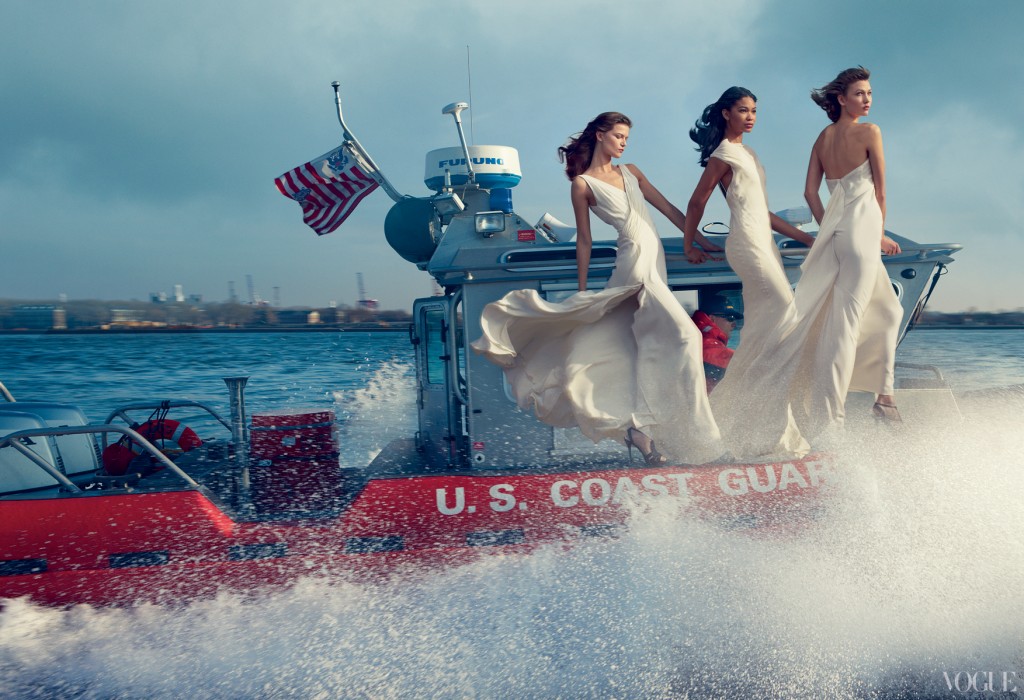 Coast Guard with Chanel Iman wearing Vera Wang and Karlie Kloss wearing Donna Karan